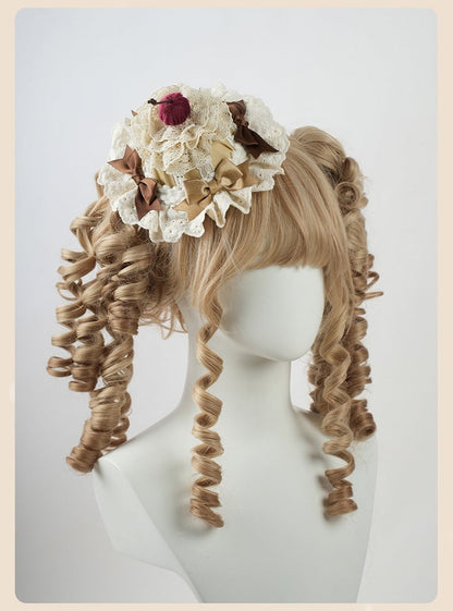 スイートロリータコーヒーボウチェリーケーキレイヤードレーストリムミニハット