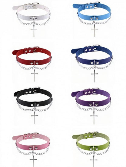 Multicolor Cross Pendant Chain Necklace - CRAZY GIRL