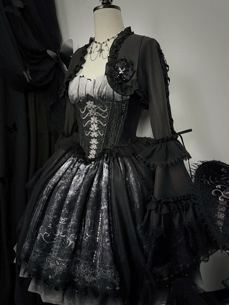 Bell Sleeves Bolero Lolita Layered Black Gothic