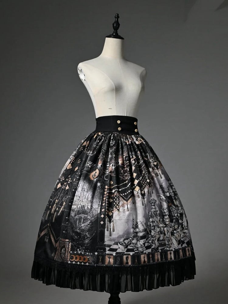 Rock Thema Schwarz Taille Korsett Gürtel Schach Lolita Print