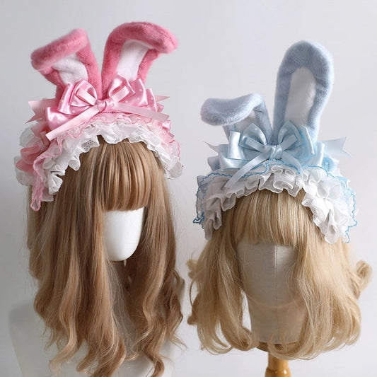 9 Colors Bunny Ear KC - Fluffy Rabbit Ears with Bow & Lace Trim