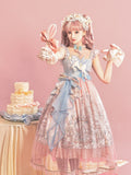 Amusement Park Themed Sleeveless Lolita Frock in Sweet Pink & Blue with Lace Choker - Xiong Dou Jiang