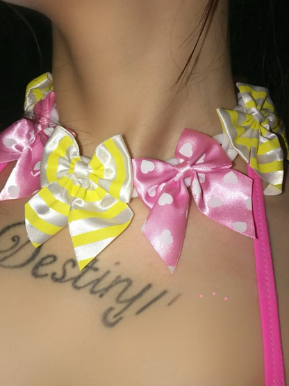 Gyaru – Gelb-rosafarbenes Halsband mit Schleife