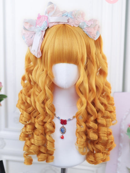 Gelb/Blond/Schwarze Lockenperücke mit Pony 50-55cm