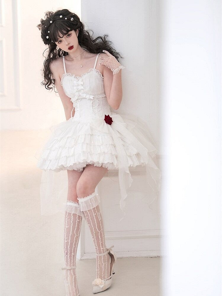 Charming Sweetheart Jumper Skirt with Rosette Accent - Unknown Star