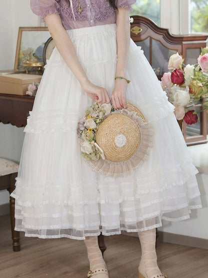 Elegant Lace Trim Tiered Underskirt - Tiny Garden