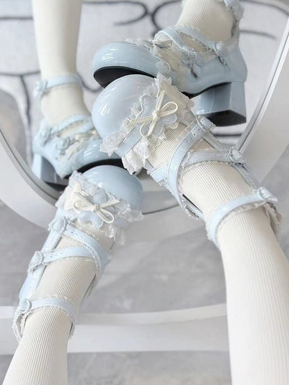 Blue Sweet PU in Lace with Edging Janes Mary Lolita