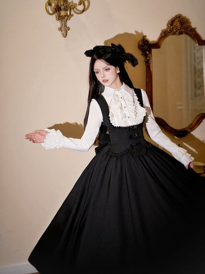 Black Elegant Ruffle Trimming Under Bust Lolita Dress