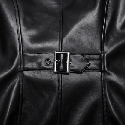 Black Punk Visual Leather Heavy-procesed Jacket