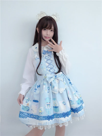 KC White Teddy Bear Ears Lace Trim Lolita