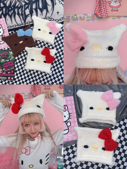 Bowknot Y2K Gestrickte Kätzchenmütze