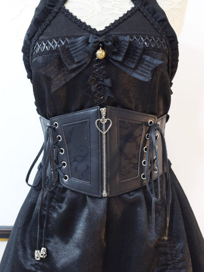 Gothic Schwarzer PU-Korsettgürtel mit Schnürung und Reißverschluss
