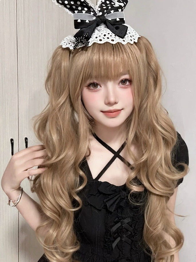 Blonde 28cm Air Bangs Wig & 60cm Wavy Twin Tails Clip - Meow Island Wig