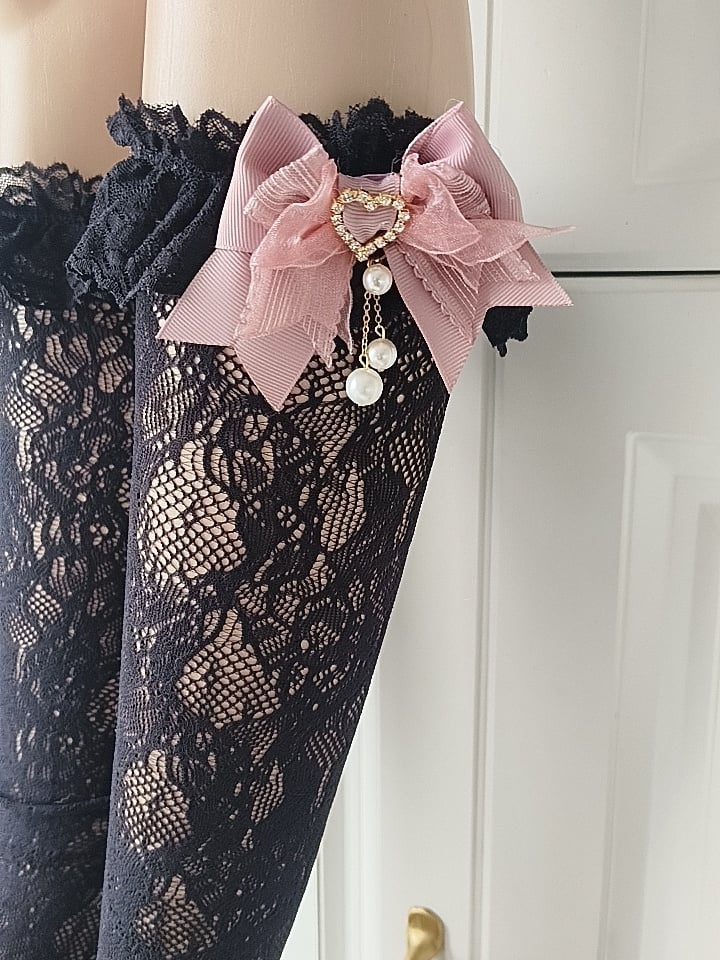 Decoration Hollow-Out with Lace 3 Jirai Calf Trim Bow Design Socks Colors Kei