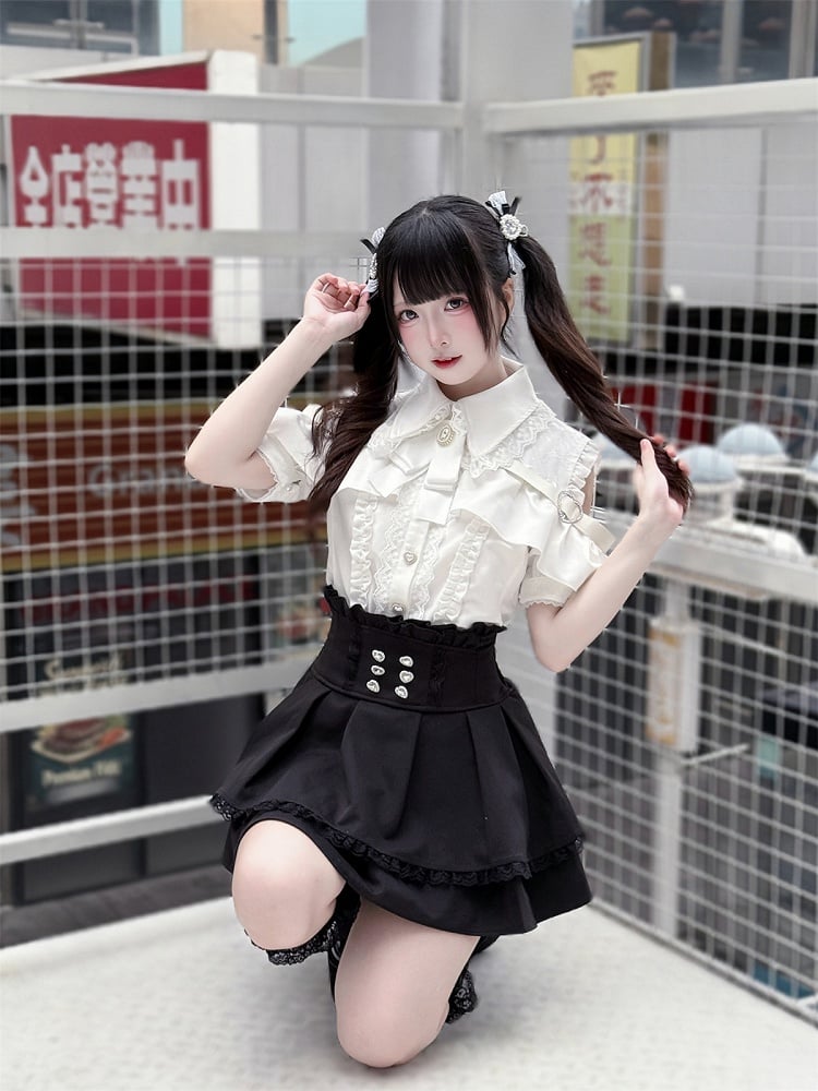 Skirt High Tiered Black Kei Waist Jirai
