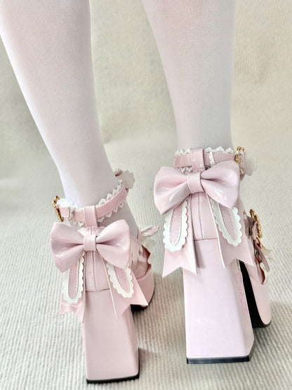 Pink Bunny with Heel Embroidered Mary Janes Lace Sweet Lolita Trim