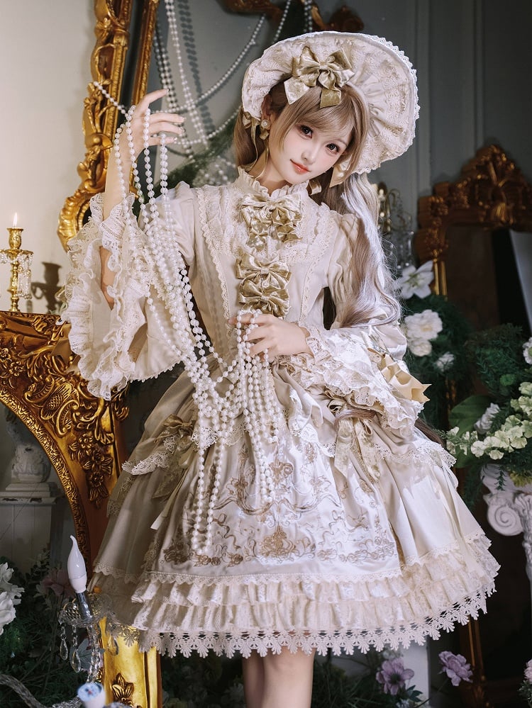 und Stickerei Ärmel Kleid Glocke Kerze Samt Kerzenständer Creme