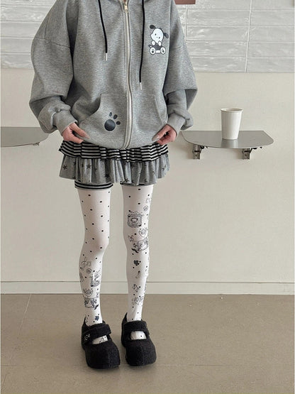 Tights Cute Polka Dot Cat Pattern Opaque