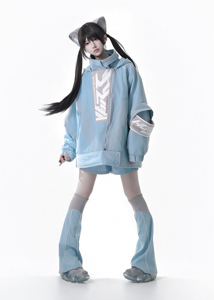 Cat Hair Gray Clips Cyberpunk Tenshi Blue Kaiwai Techwear Ear