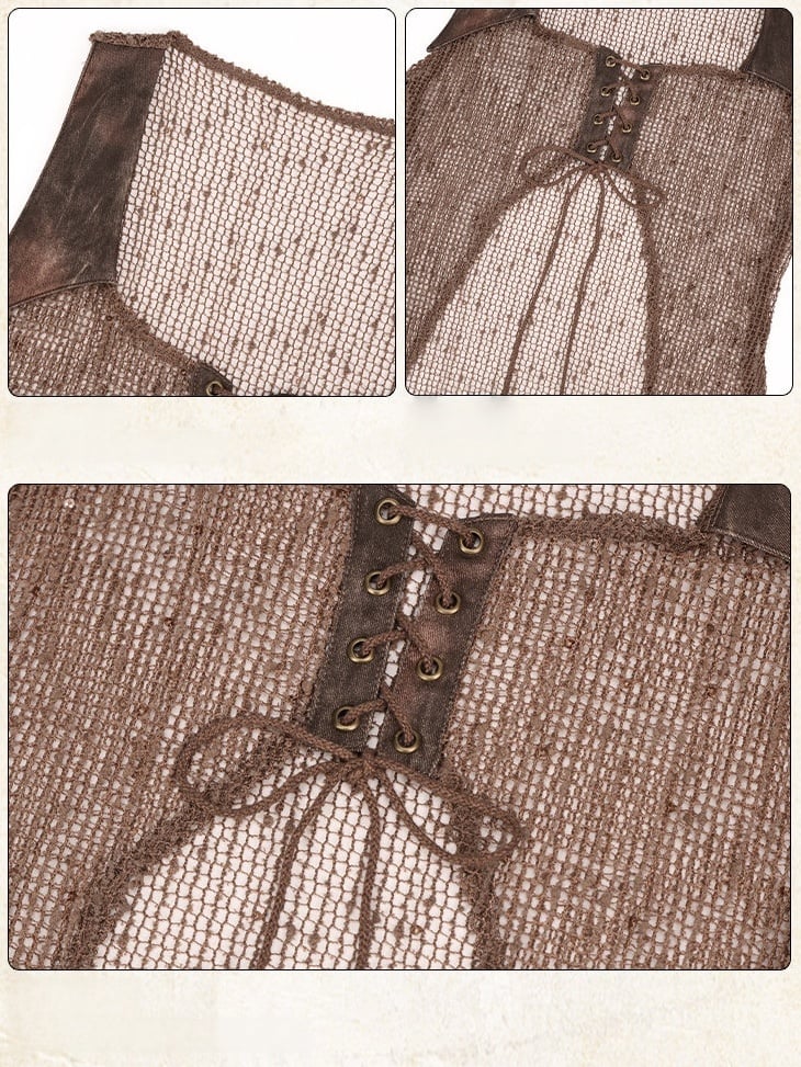 Wasteland Brown Cardigan with Sheer Mesh Cutouts - Virtual Orbit
