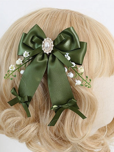 The Bowknot Lolita Hairclip Fresh Of Green Birdcage Lily With Valley Charm