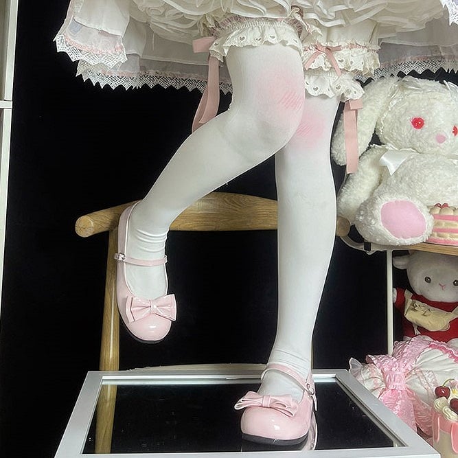 Round Toe Pink Sweet Lolita Flats with 1 cm Heel & Bow Details