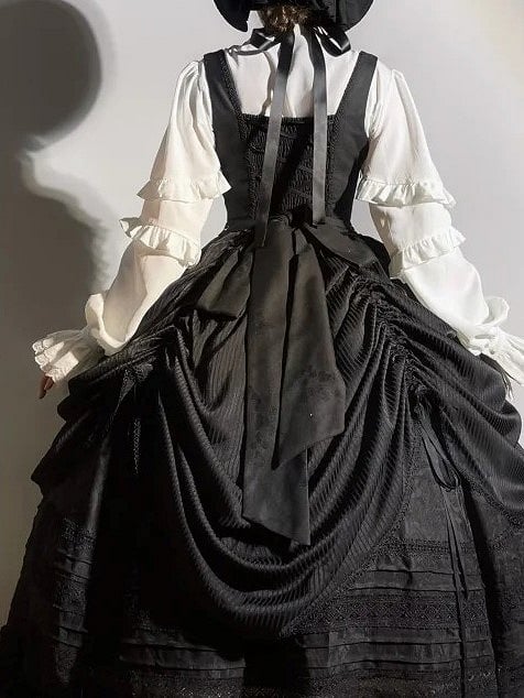Detail Lolita with Under Bust Dress Embroidery Gothic Waist Black Boned