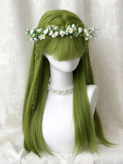 Green 60cm Full Bangs Straight Wig - Sleepy Fish