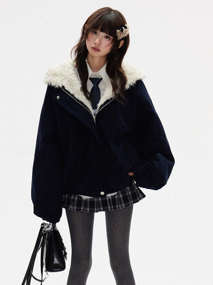 - Front Jacket Interior Hooded Dark Fleece Zipper Blue Cozy