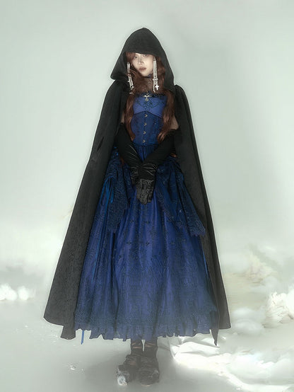 Black Kuro Gothic Lolita Hooded Cloak