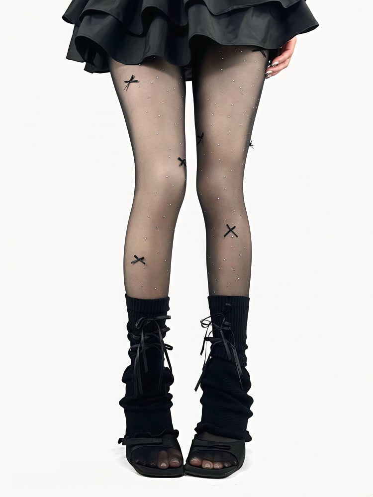 3 Rhinestone Bowknot Tights Decorated Colors