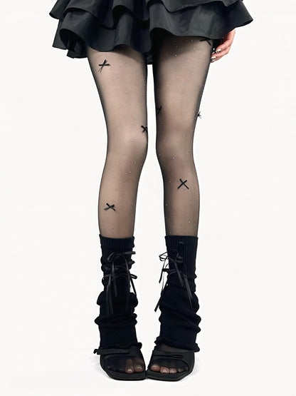 3 Rhinestone Bowknot Tights Decorated Colors