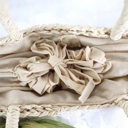 Trimmed Bowknot Handbag Lace Floral Straw Fresh Lolita