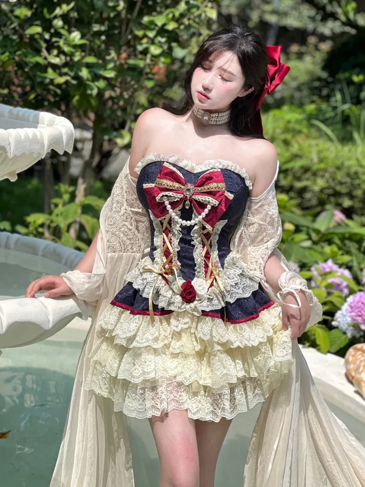 Snow White Strapless Princess Corset Top / Creamy Lace Bloomers