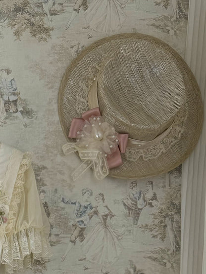 Bowknot and Tulle Straw Decorated Hat Flower