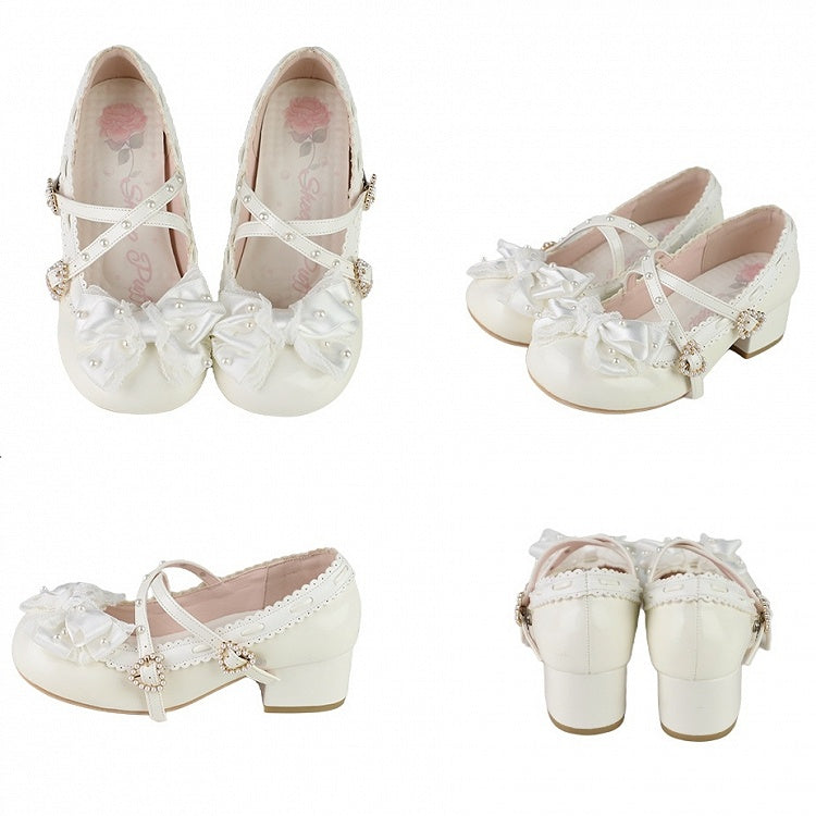 Mid White Sophisticated Lolita - Decor Beads Heels