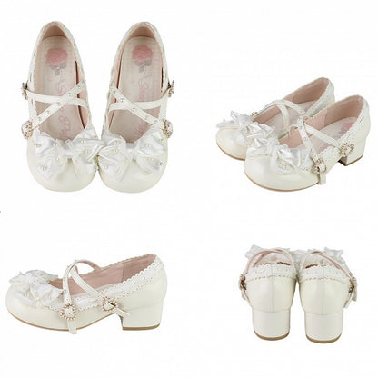 Mid White Sophisticated Lolita - Decor Beads Heels