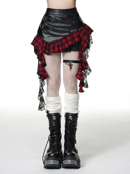 Y2K Asymmetrical White/Black Skirt Hem Black Red