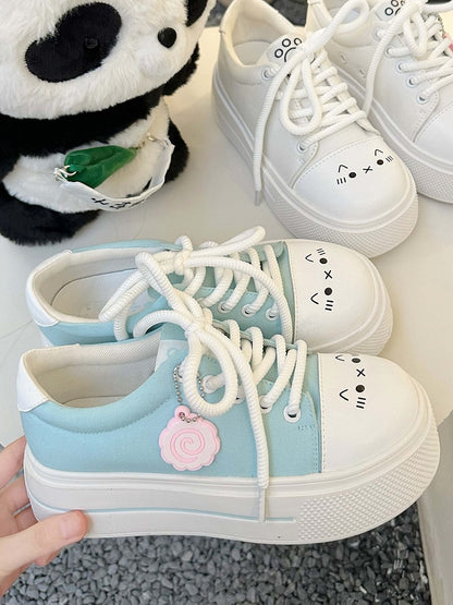 Sneakers-Removable Narutomaki ChainEmoticon Blue Lolita Sweet Platform Pattern