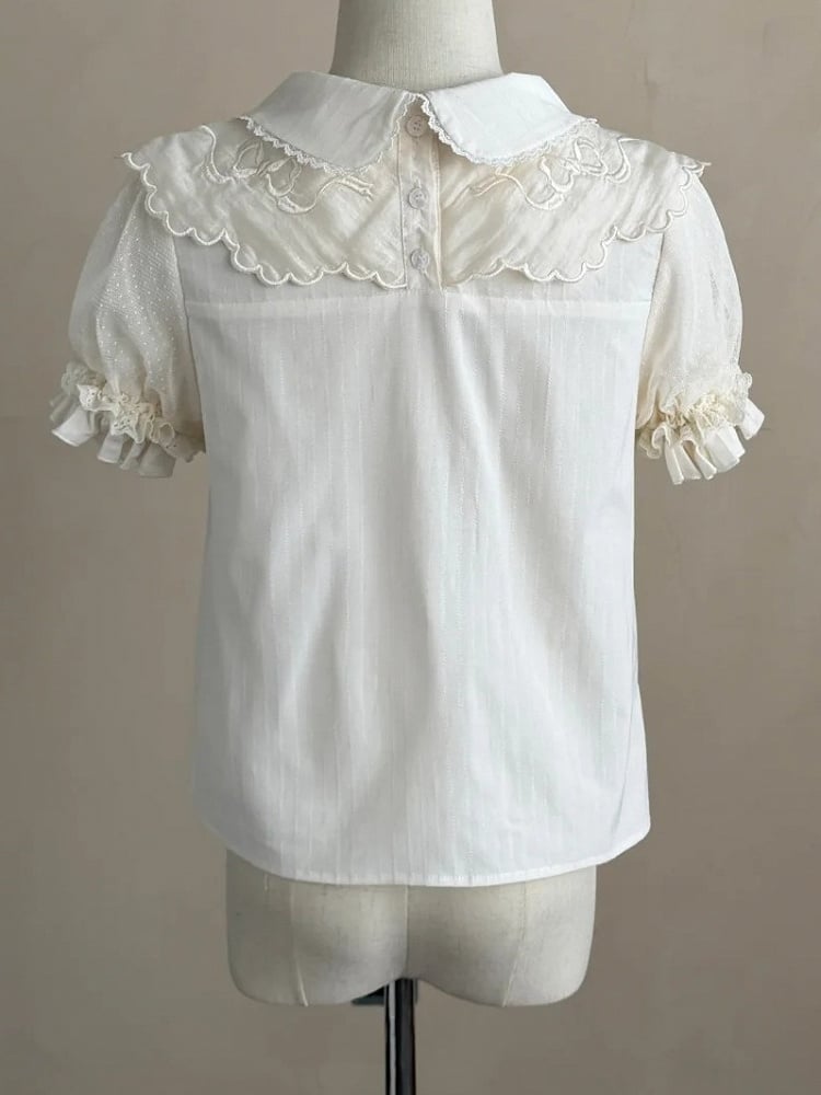 Sweet Lolita Blouse with Embroidered Collar and Puff Sleeves - Treasure House