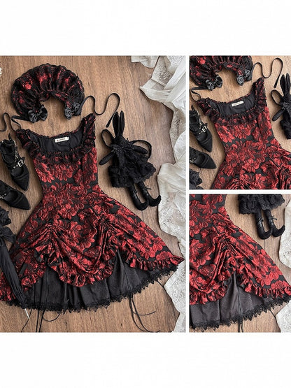 Red and Black Lace Trim JSK Gothic Lily - Miss Point
