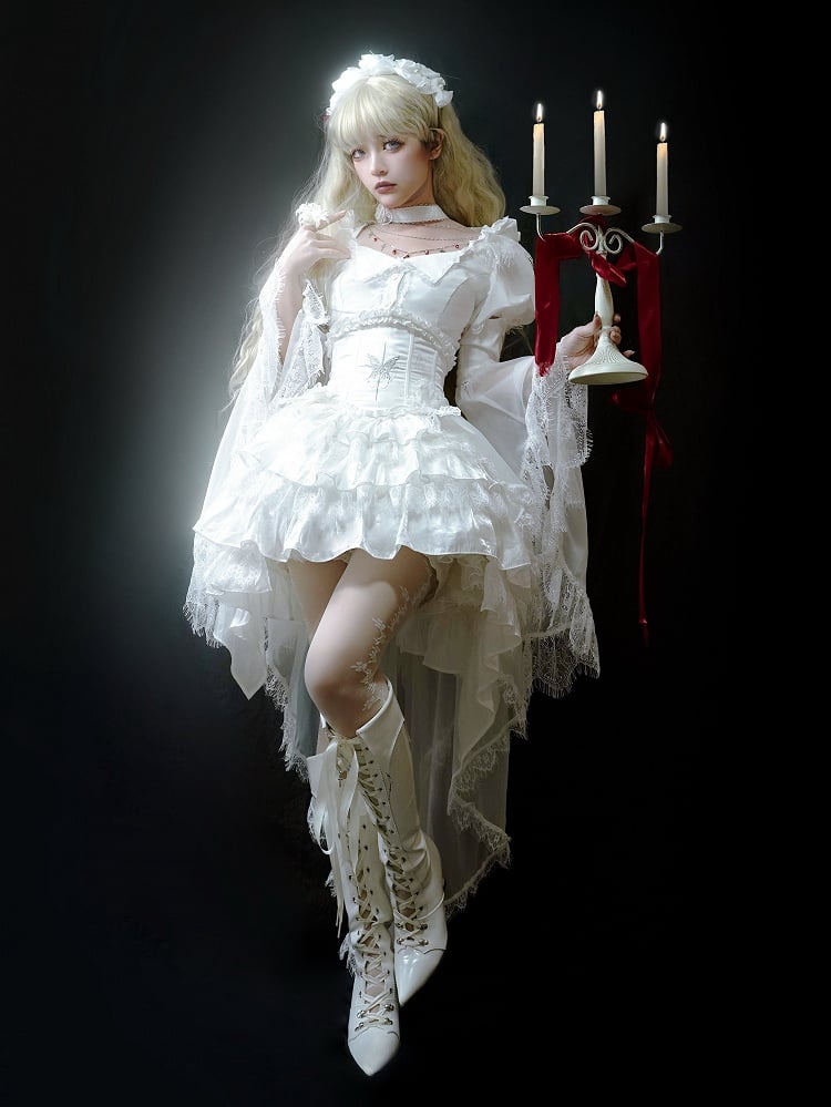 Chain Gothic Lolita Cross White Blouse Sleeves with Detachable Bell