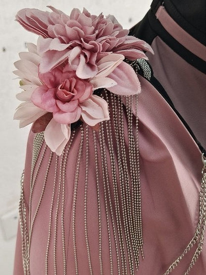 3D Shoulder Accents One with Flower Pink Black to Gradient Print Cape