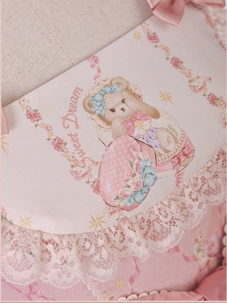 Sweet Pink Doll-Themed Lolita JSK with Bow Accents and Toy Bed Print - Alice Girl
