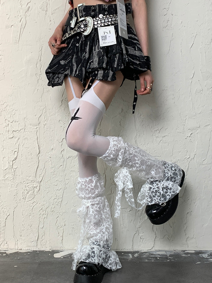 ストラップホワイトY2Kビタースイートスリーブスターレッグセルフタイパターン