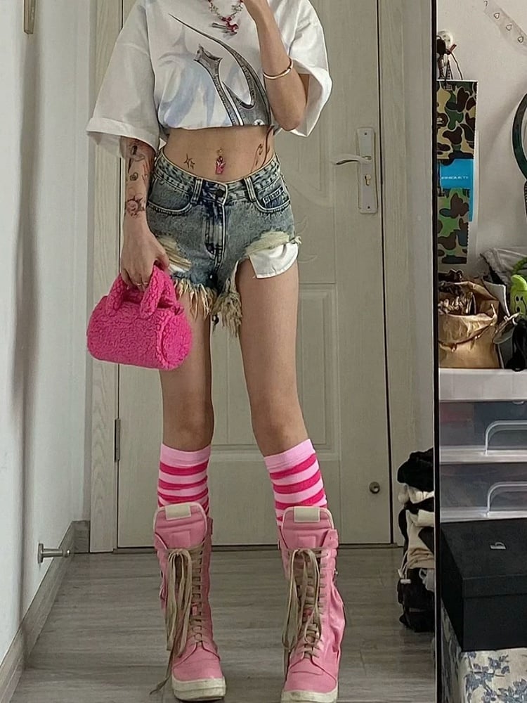 Rayé – Chaussettes hautes bicolores Punk JK