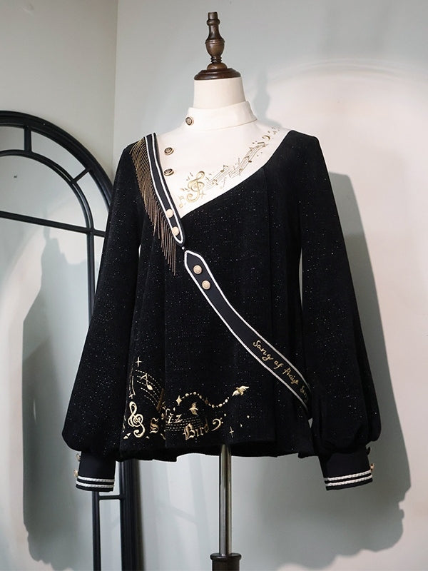 Set-Schwarz Schwarz Glitzernden Stil Ouji Waffel Preppy Mode Volle