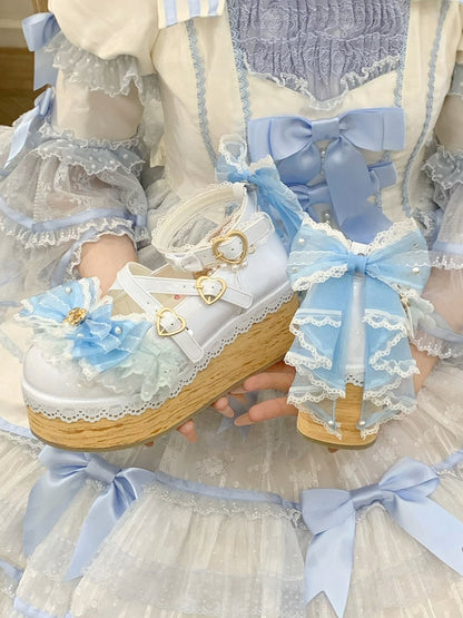 Blue Hanayome Bow Accents Sweet Lolita Platform Shoes