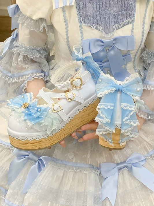 Blue Hanayome Bow Accents Sweet Lolita Platform Shoes