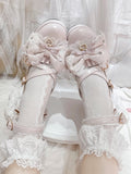 Bow Heart High Jirai Pink Shoes Buckles Block Design Top Heels Crisscross at Platform Kei